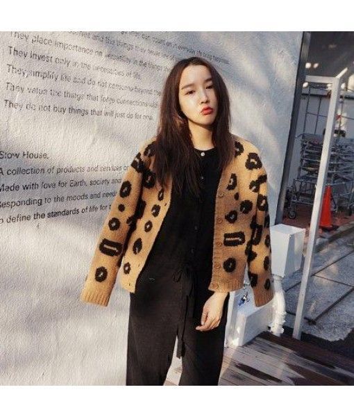 South Korea east gate spring and autumn 2020 women's Korean version of versatile V-neck net red leopard knitted cardigan sweater coat
