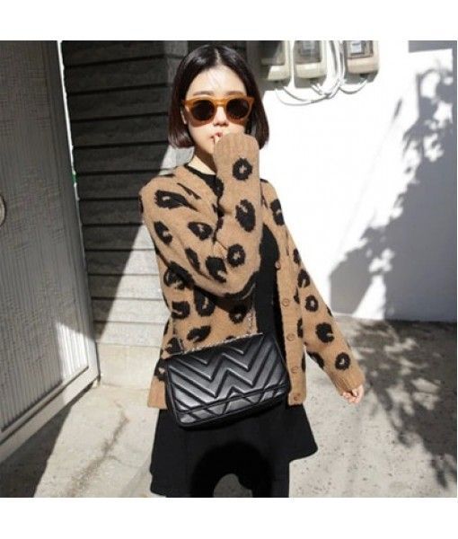 South Korea east gate spring and autumn 2020 women's Korean version of versatile V-neck net red leopard knitted cardigan sweater coat
