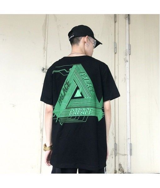 Men's fashion brand American hip hop skateboard European and American Palace triangle circuit board printed cotton short sleeve T-shirt
