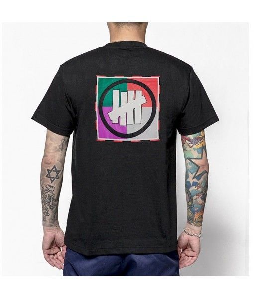 Men's fashion brand American hip hop skateboard European and American five bar color square pure cotton short sleeve T-shirt