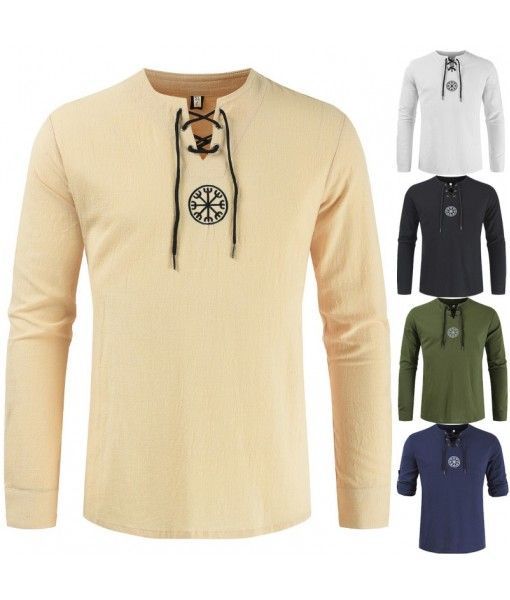 Spring and summer 2020 leisure Fit Shirt foreign trade long sleeve cotton and hemp material solid color large shirt men's top