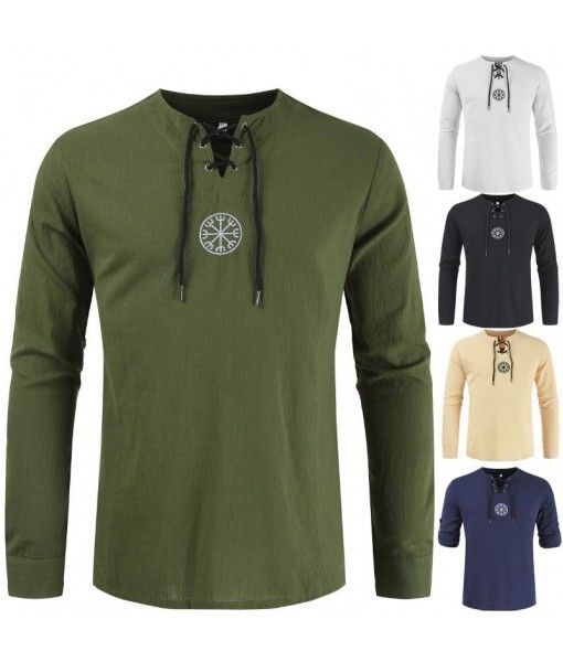 Spring and summer 2020 leisure Fit Shirt foreign trade long sleeve cotton and hemp material solid color large shirt men's top