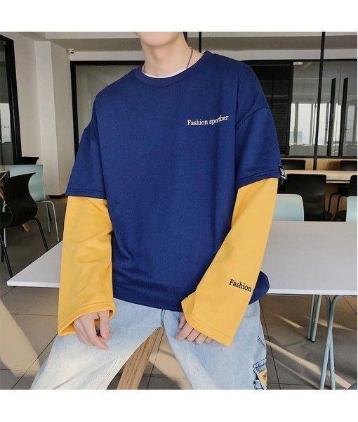 Perth spring two piece sweater men's round neck loose bottoming shirt 2020 couple's casual long sleeve T-shirt
