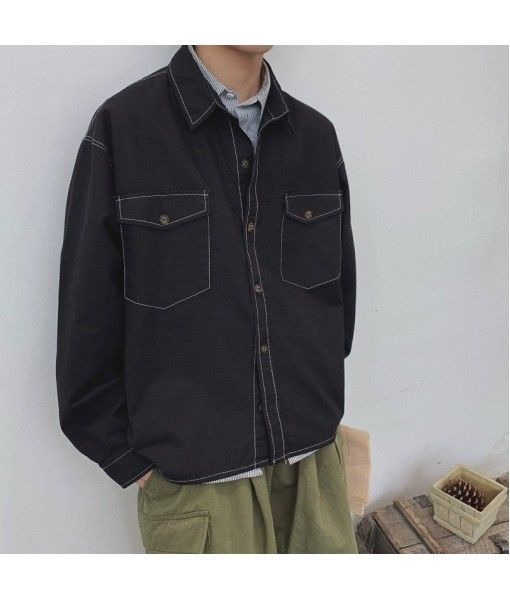 Perth man-made shirt jacket spring cotton jacket Hong Kong Aberdeen art casual all-around solid color top trend