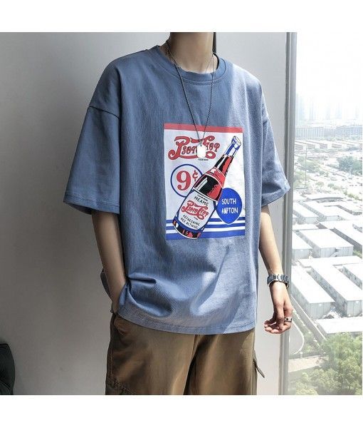 Summer short sleeve men's loose ins fashion brand five sleeve trend Hong Kong Style Men's T-shirt Harajuku Korean version ulzzang style
