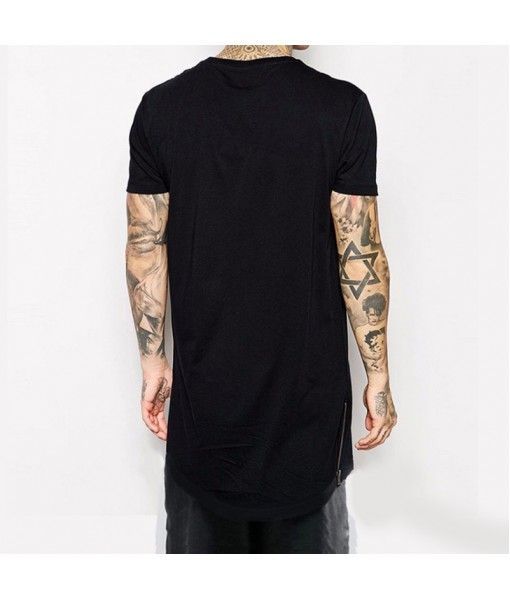 Cross border special fast selling through Europe and America high street solid color backing side zipper short sleeve solid color men's T-shirt round bottom top