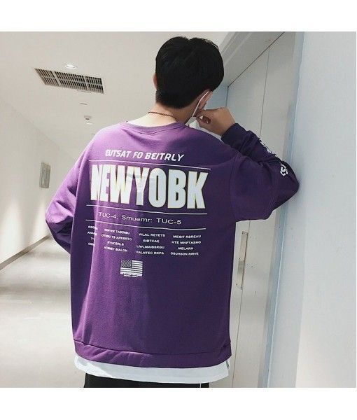 Perth men's sweater 2020 new spring round neck letter printing fake two long sleeve T-shirt youth top