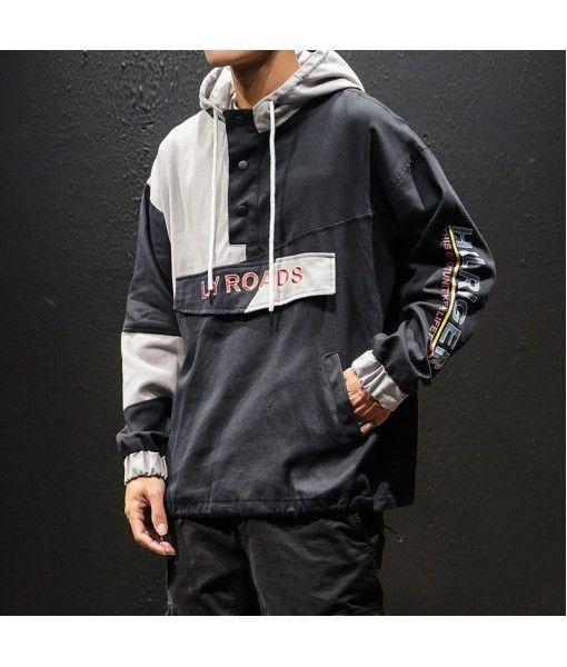 Perth men's sweater 2020 new spring color matching loose personality Hoodie Japanese youth hip hop coat trend