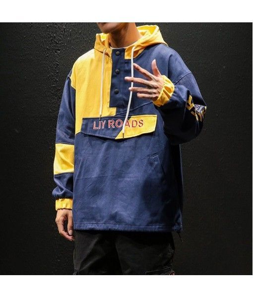 Perth men's sweater 2020 new spring color matching loose personality Hoodie Japanese youth hip hop coat trend