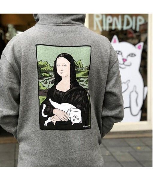 Men's fashion brand European and American hip hop ins net red same middle finger cat base cat ripndip Plush hooded sweater coat