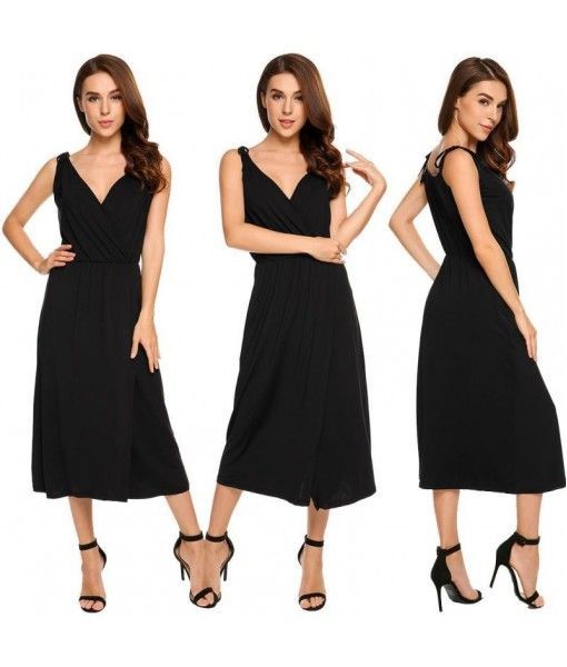 Stock Amazon eBay wish hot dress V-neck slit sexy suspender dress for cross-border exclusive use