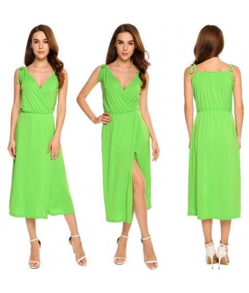 Stock Amazon eBay wish hot dress V-neck slit sexy suspender dress for cross-border exclusive use