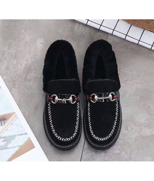 Wenzhou cocoa code 2019 winter new frosted leather wool snow boots women thick metal leather buckle cotton boots