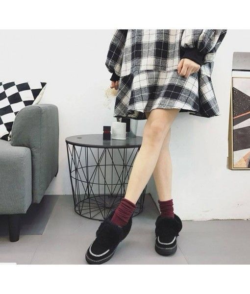 Wenzhou cocoa code 2019 winter new frosted cowhide wool snow boots women thick bottom flanging warm cotton boots