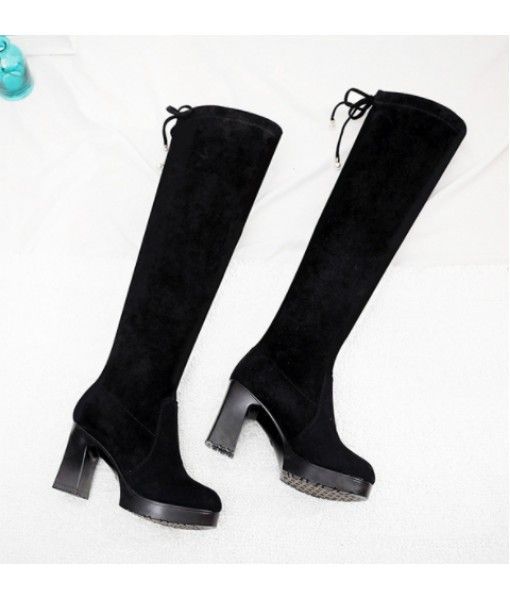2019 Boots Women Shoes Small Size Whole Sale Stretch Fabric Round Toe Chunky Ladies Long Boots Women Knee High Boots