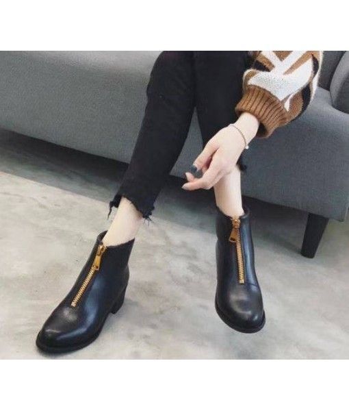Wenzhou Dumia 2019 winter new round rough with Martin boots women's zipper warm thick velvet boots tide