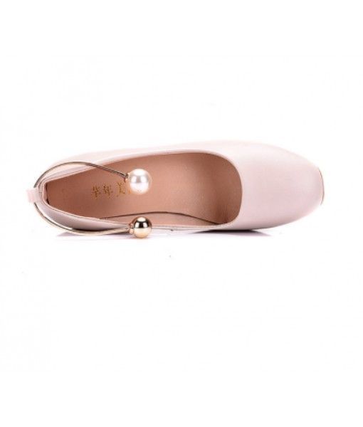 Small SIze Wholesale PU Leather Chunky Heels Inmitation Pearl Sexy Round Shoes For Women Pumps Laides Shoes