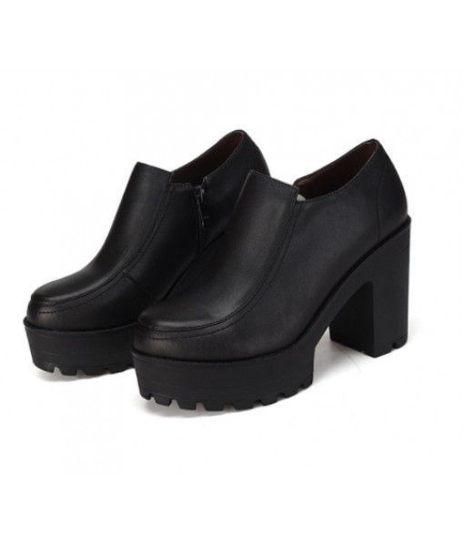 Wholesales Women Pumps Black Color Microfiber Uppers Round Toe Chunky High Heel Women Shoes Platform Ladies Shoes