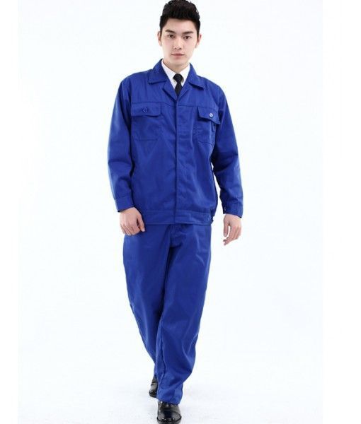 Blue cotton long sleeved factory workers' working uniforms