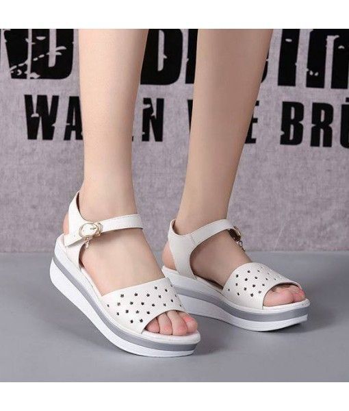 2019 spring and summer Roman women's sole leather sandals women's fish muffins flat slope with women's shoes