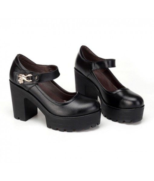 Women Dress Shoes Genuine Leather Round Toe Platform Chunky Heels Small Size Bulk Sale Women Pumps