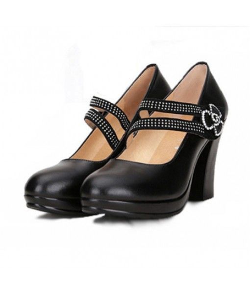 New Arrival Genuine Leather Shoes Round Toe Chunky Lady Shoes Pumps Small Size Wholesale Women Shoes