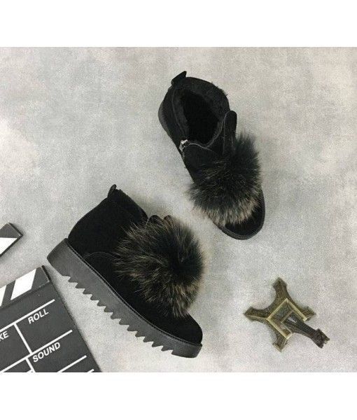 haoyu 2019 winter new fox fur ball suede snow boots side zipper rabbit ear warm soft flat cotton boots