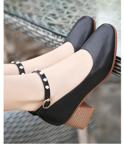 New Arrival Work Shoes Microfiber Square Toe Chunky Heel Ladies Dress Shoes Pumps Small Size Office Shoes