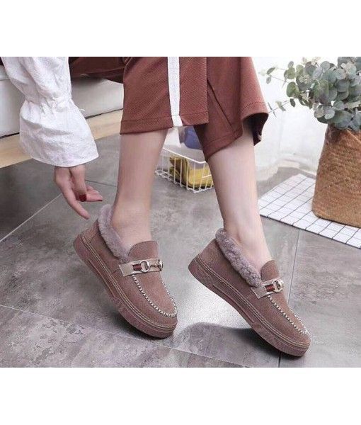 Wenzhou cocoa code 2019 winter new frosted leather wool snow boots women thick metal leather buckle cotton boots