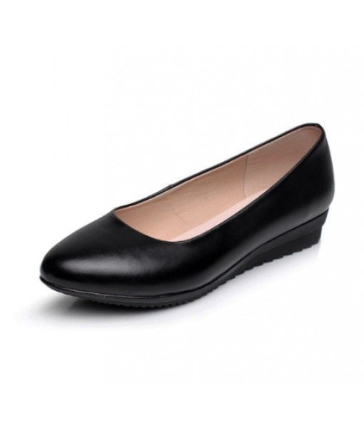 Women Wedge Shoes Genuine Leather Round Toe Ladies Office & Career Slip-On Shoes Wholesale Women Working Shoes