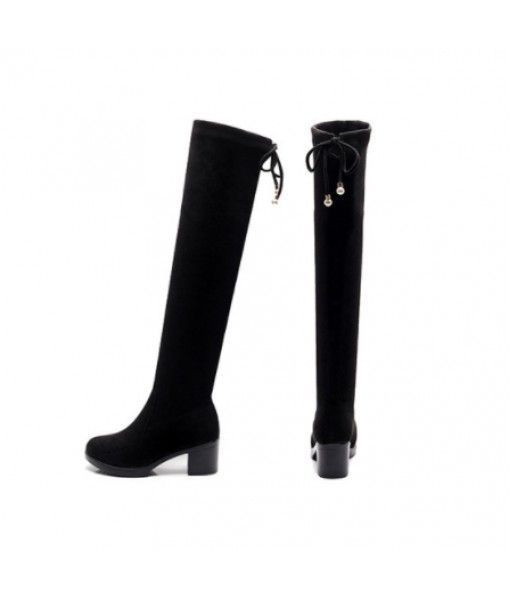 2019 Boots Women Shoes Small Size Whole Sale Stretch Fabric Round Toe Chunky Ladies Long Boots Women Knee High Boots