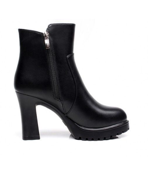 2019 New Design Women Shoes Boots Ladies High Heel Ankle Boots Microfiber Upper Round Toe Chunky Heel Boots