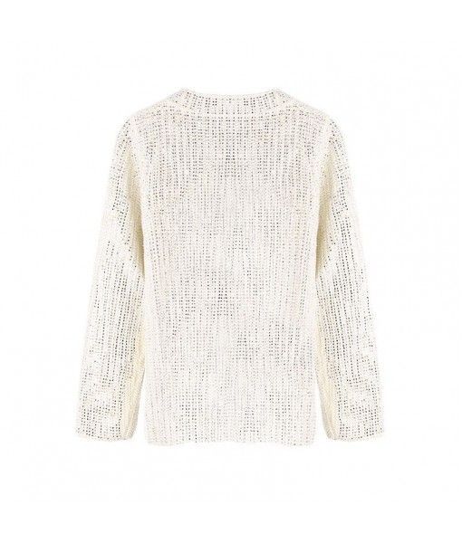 Fashion Shiny Design White Cardigan Sweater Lady Autumn Cardigan Coat 