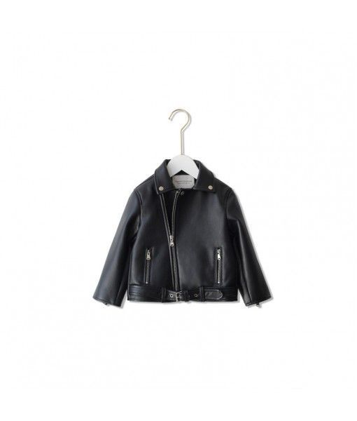 Baby girls pu leather jacket zipper design parent-child coat 