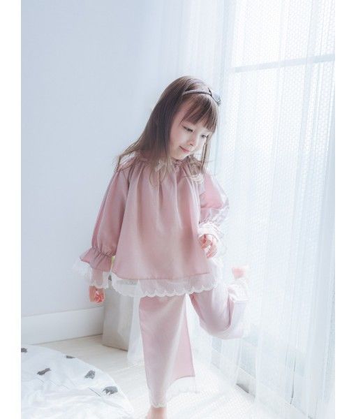 Top Quality china silk pajamas solid boutique long sleeve girls sleepwear