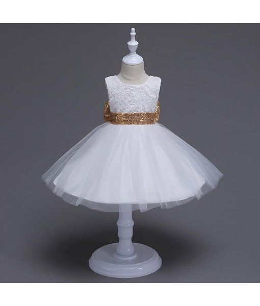 2020 New Style Sequin Flower 2-6 Years Girl White Party Dress Birthday Wedding Princess Baby Children Kids Girls Dresse