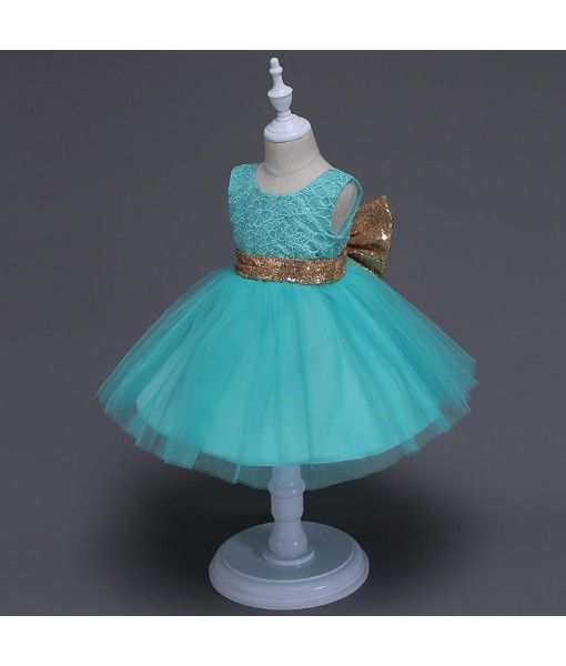 2020 New Style Sequin Flower 2-6 Years Girl Blue Party Dress Birthday Wedding Princess Baby Children Kids Girls Dress