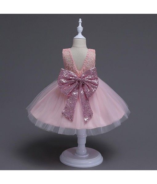 2020 New Style Sequin Flower 2-6 Years Girl Pink Party Dress Birthday Wedding Princess Baby Children Kids Girls Dress