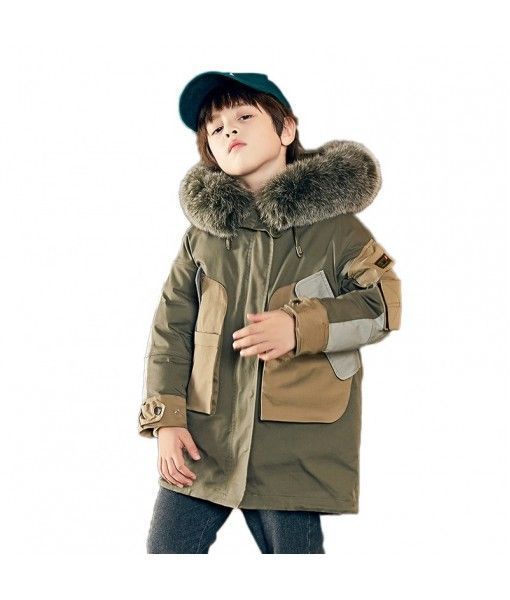 High quality children's big fur down jacket boys winter coats 