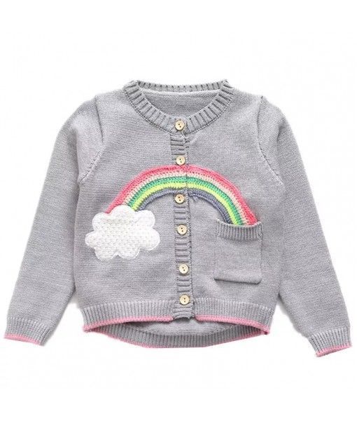 Latest design kids knitted fall Sweater Cardigan Short rainbow coat 