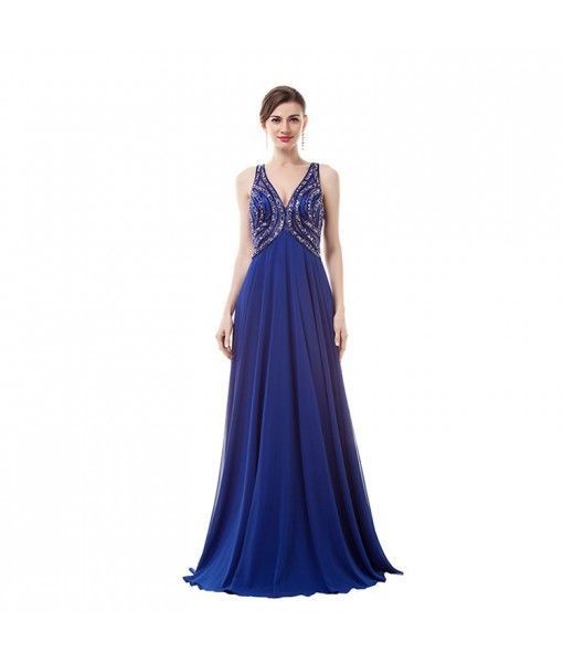 Royal Blue Evening Dresses  Backless Beaded Sexy Evening Dress For Women