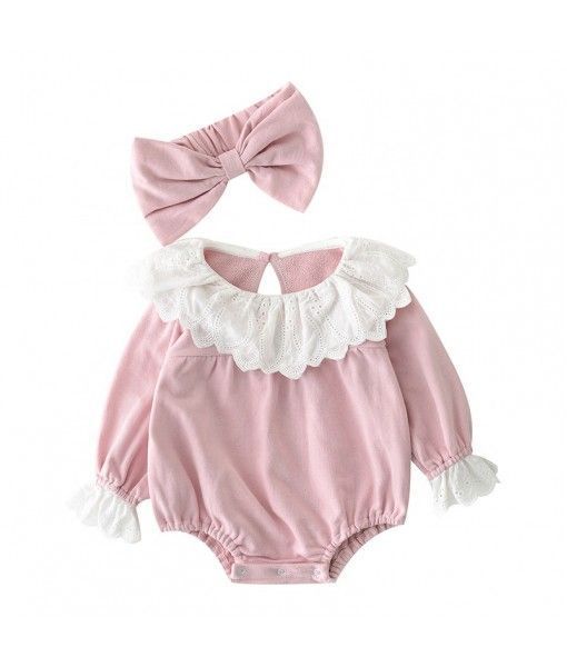 Toddler girls long sleeve lace ruffle romper with headband 