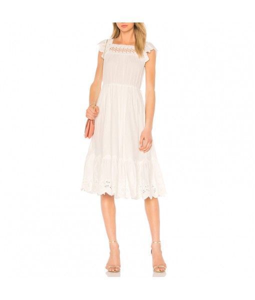 2020 Ruffle Hem White Embroidered Long Dress