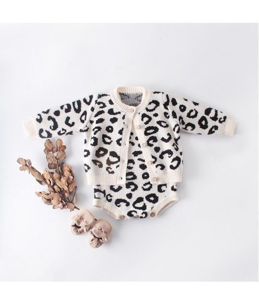 Boutique 100% cotton kids baby leopard soft sweater coat