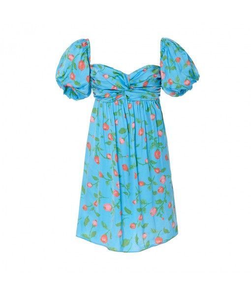 Bangalore women summer strapless lantern sleeve pleated midi floral casual dresses